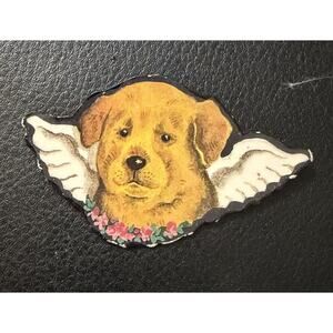 Hand Painted Dog With Angel Wings Pin